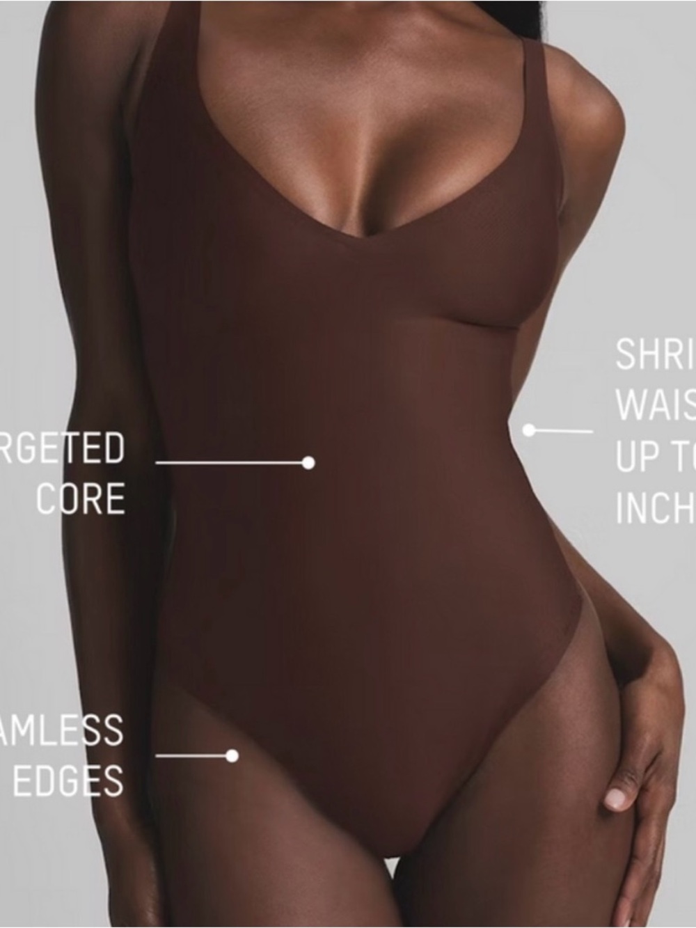 🤎SKIMS BODY UNLINED PLUNGE THONG BODYSUIT IN COCOA XS